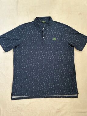 Masters Navy Polo with Light Blue Micro Print and Green Emblem